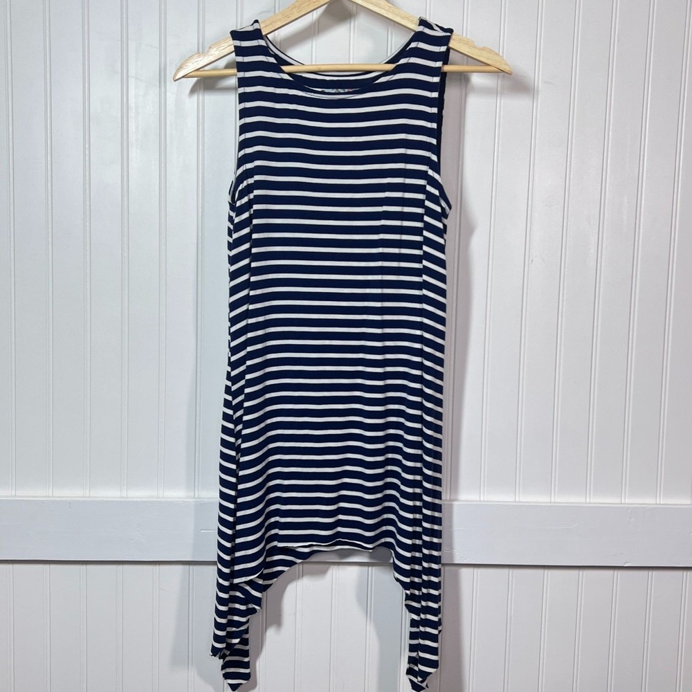 Cupio Dress S Navy Coastal Striped Sleeveless Nautical Preppy Jersey Knit Basic